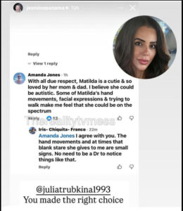 Comments speculating about Matilda's health